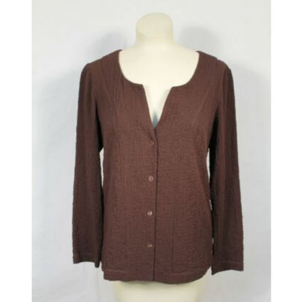 Nurture Brown Long Sleeve Crinkle Top XS V Neck